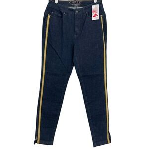 G by Giuliana Glam Street Style Skinny Gold Stripe Stretch Blue Jeans Sz 6 NWT